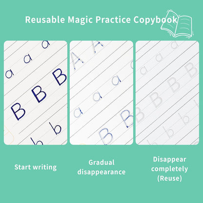 Large Reusable Grooved Handwriting Practice Workbooks for Kids Ages 3-8 – Magic Disappearing Ink & 3D Groove – Preschool Kindergarten Children Writing Books 5-Book Set with Pen Grips