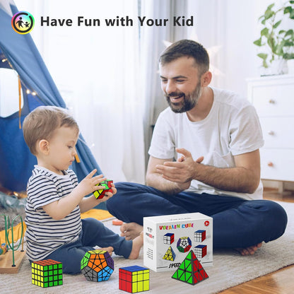 Vdealen Speed Cube Set, 7 Pack Puzzle Cube Bundle Fidget Ball 2x2 3x3 4x4 Pyramid Dodecahedron Rainbow Snake Magic Cube, Smooth Cube Game Toys Gift for Kids & Adults