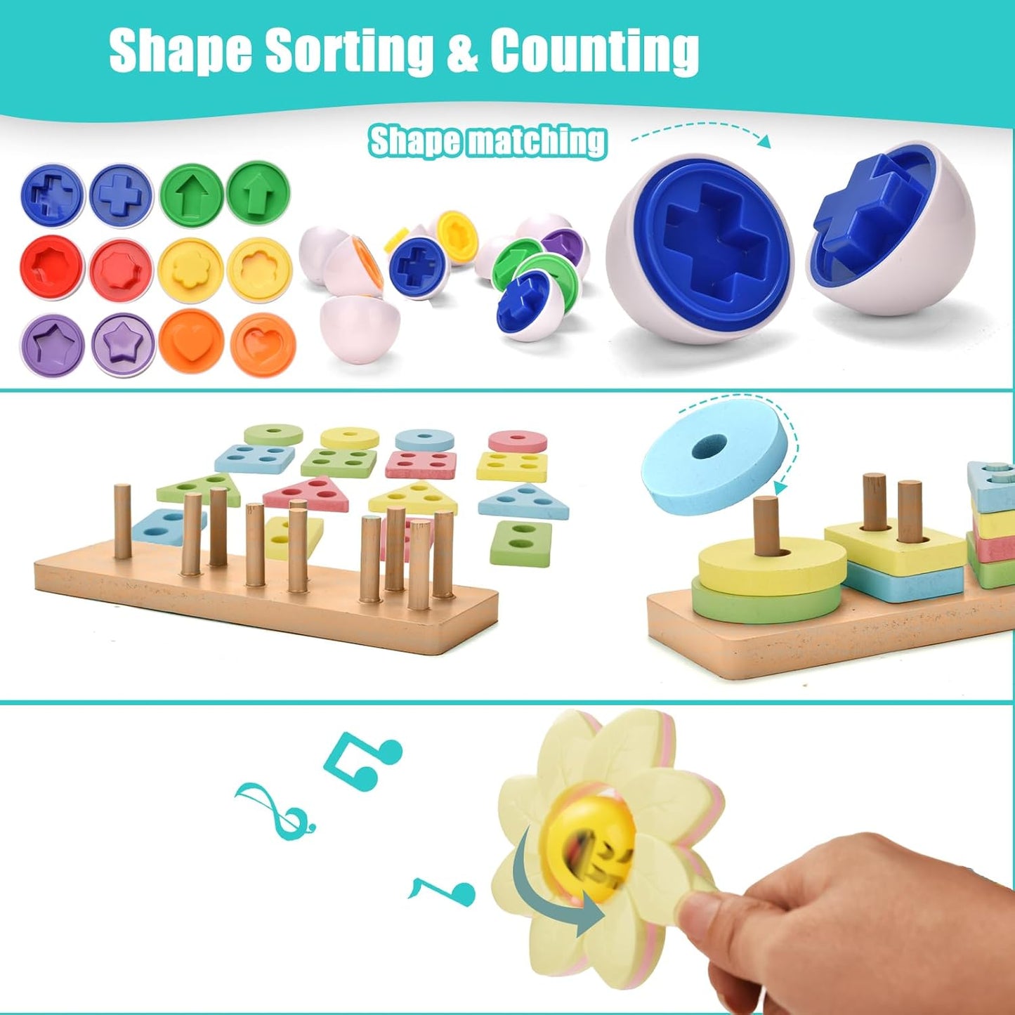 Baby Toys 6 to 12 Months 9 in 1 Montessori Teething Toys Sorting Sensory Educational Learning Gift for Toddlers Aged 1-3