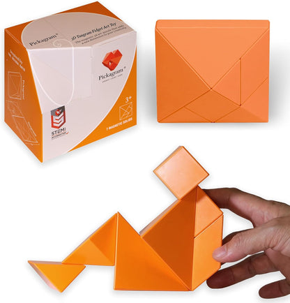 Pickagram Tangram 3D Magnetic Puzzle for Kids (8-12), Adults & Seniors | STEM Certified Fidget Puzzle - Magnetic Pattern Blocks for Cognitive Development, Creativity & Focus - Random Mix