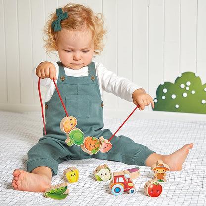 Janod - Stringable Farm-Themed Wooden Beads Set 11 Pieces - Designing Custom Jewelry - Imagination Development - Boosts Creativity and Motor Skills - Encourages Imaginative Play