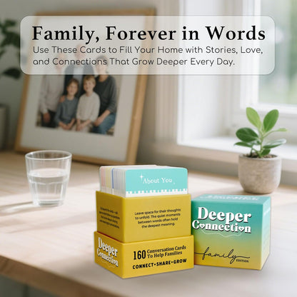 160 Conversation Cards, Family Edition, Meaningful Talk for Family Dinners, Perfect for Families, Adults, Teens, Kids, Game Nights, Gatherings, Prompts for Meaningful Connections
