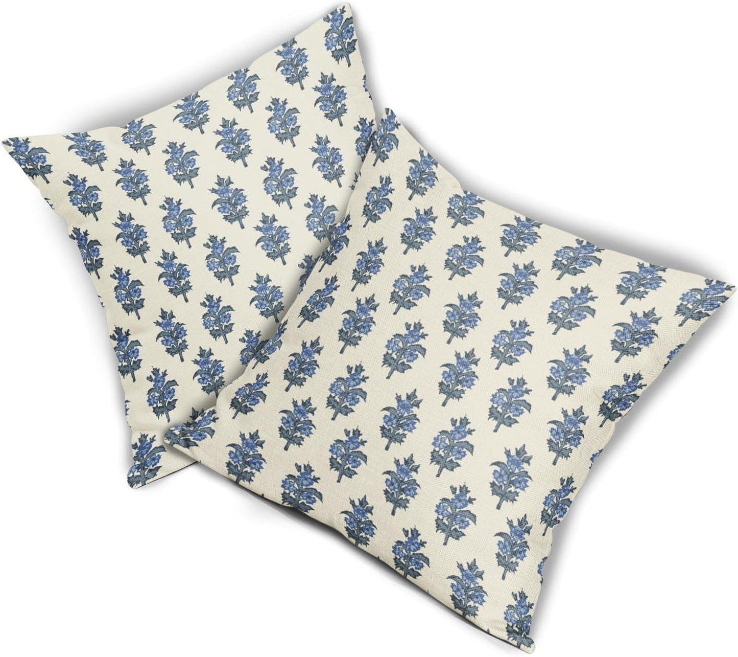 Sage Green Blue Floral Block Print Pillow Covers 18x18 Set of 2 Spring Flower Pattern Decorative Throw Pillowcases Outdoor Rustic Farmhouse Square Cushion Cases Decor for Home Couch Sofa Bed