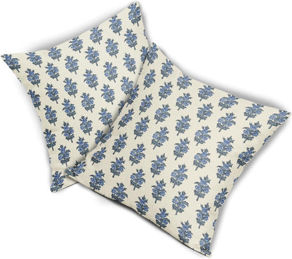 Sage Green Blue Floral Block Print Pillow Covers 18x18 Set of 2 Spring Flower Pattern Decorative Throw Pillowcases Outdoor Rustic Farmhouse Square Cushion Cases Decor for Home Couch Sofa Bed