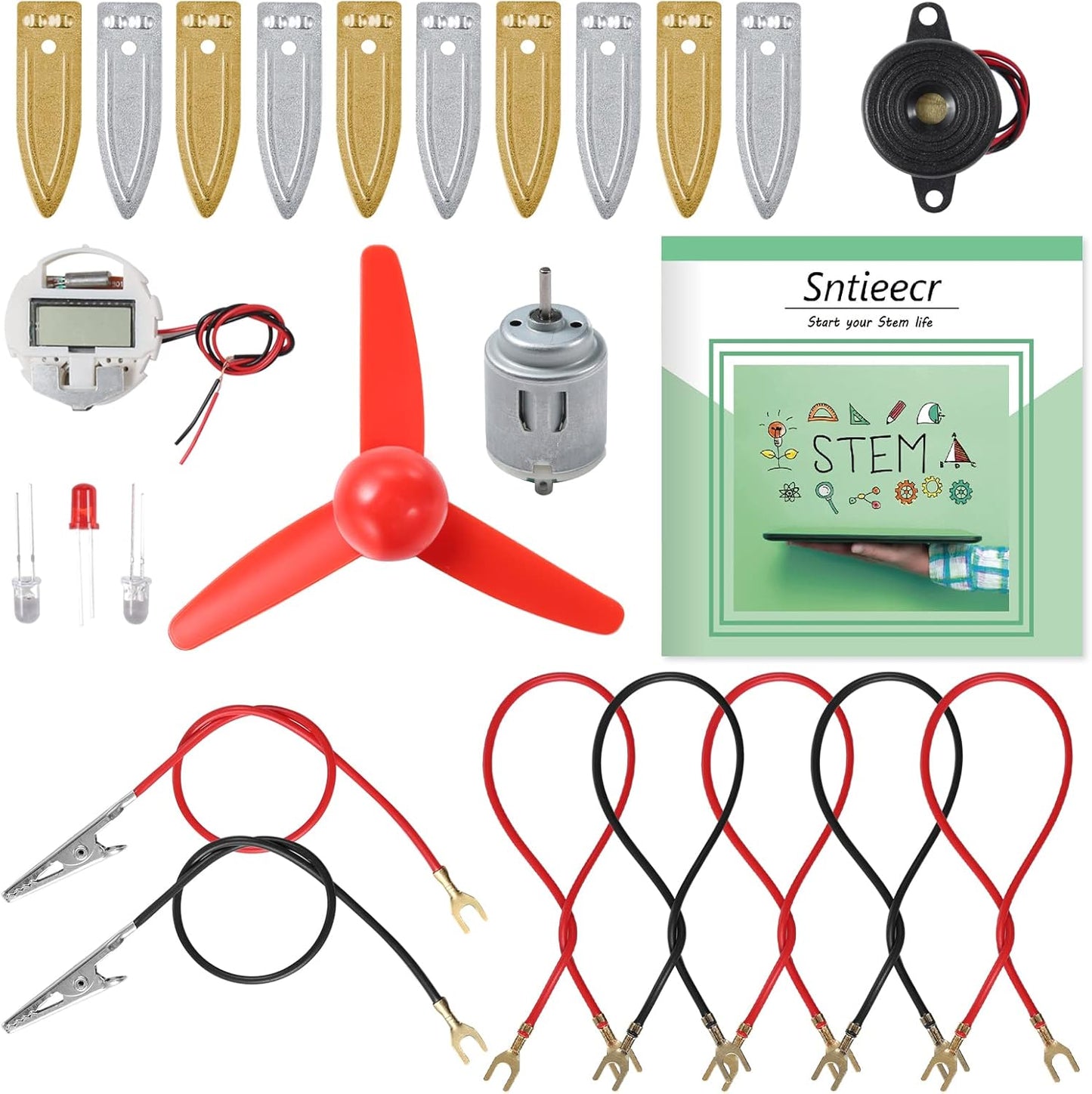 Sntieecr 6 Set 131 PCS DC Motors Kit, Mini Electric Motor 1.5-3V 15000RPM with 66 PCS Plastic Gears, Shaft Propeller, Bulbs, Buzzer Sounder, Science Experiment Set for Kid DIY STEM Engineering Project