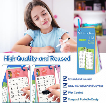 Multiplication Flash Cards 0-12, 15PCS Times Table Flash Cards Chart, with Dry Erase Markers Sorting Ring, 1st, 2nd, 3rd Grades Educational Math Multiplication Game for Kids Classroom Home