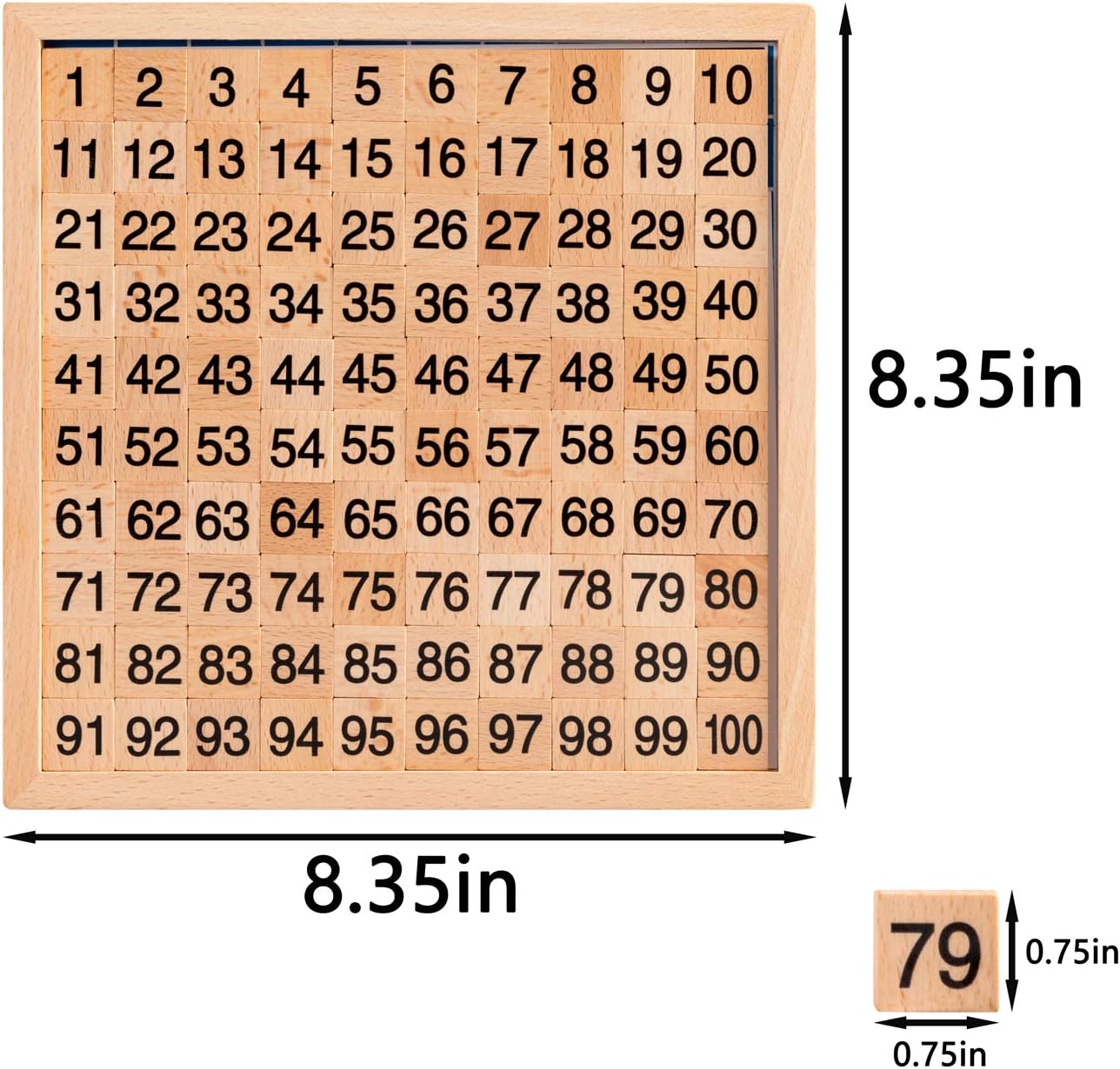 Wooden Math Learning Board Toy, Montessori 1-100 Consecutive Numbers Wooden Hundred Digital Board, Educational Game for Kids with Storage Bag