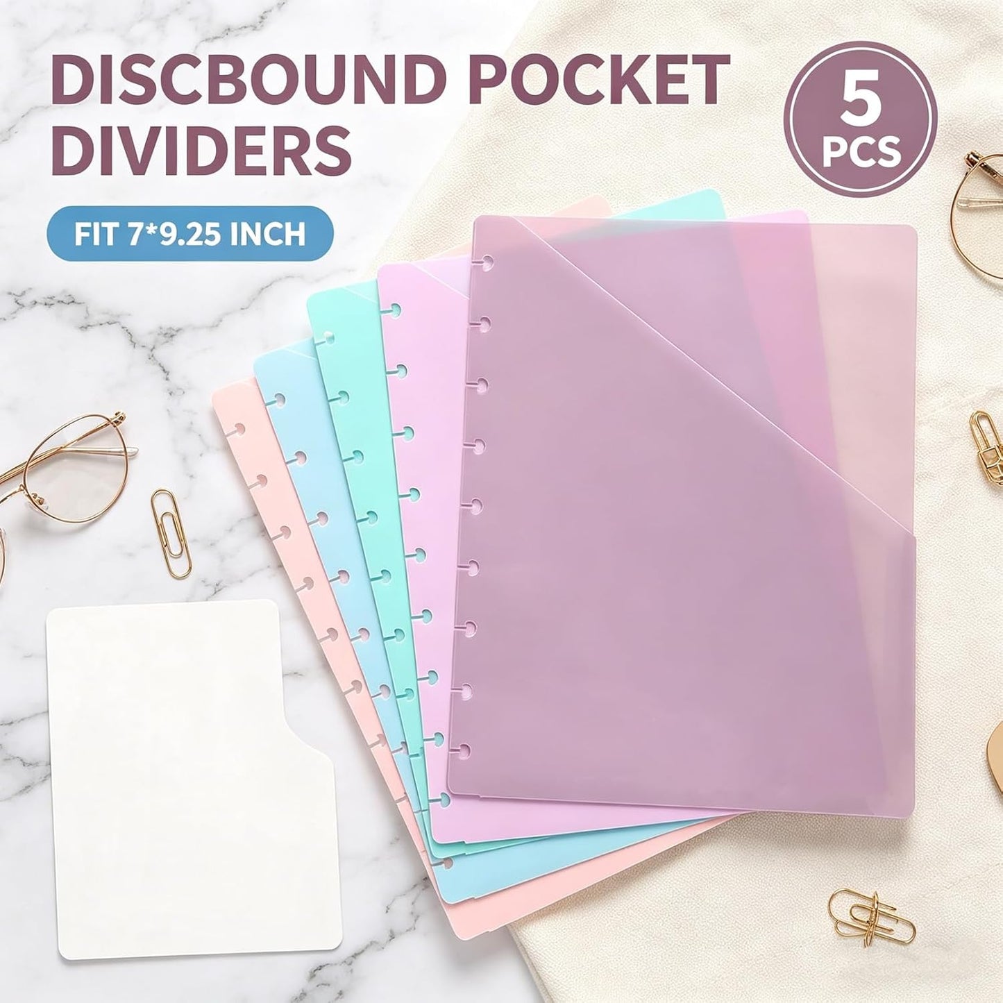 Discbound Dividers with Pockets 7x9.25'' Classic Size Discbound Notebook Divider 9 Disc Bound Planner Inserts Pocket 10pcs Plastic Index Dividers for Planner Folder Office