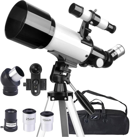 Telescope for Adult, 70mm Aperture 400mm Portable Telescope with Tripod, Finder Scope, Phone Adapter, Carrying Bag, Astronomical Refractors Telescopes for Kids Beginners Adults (White)
