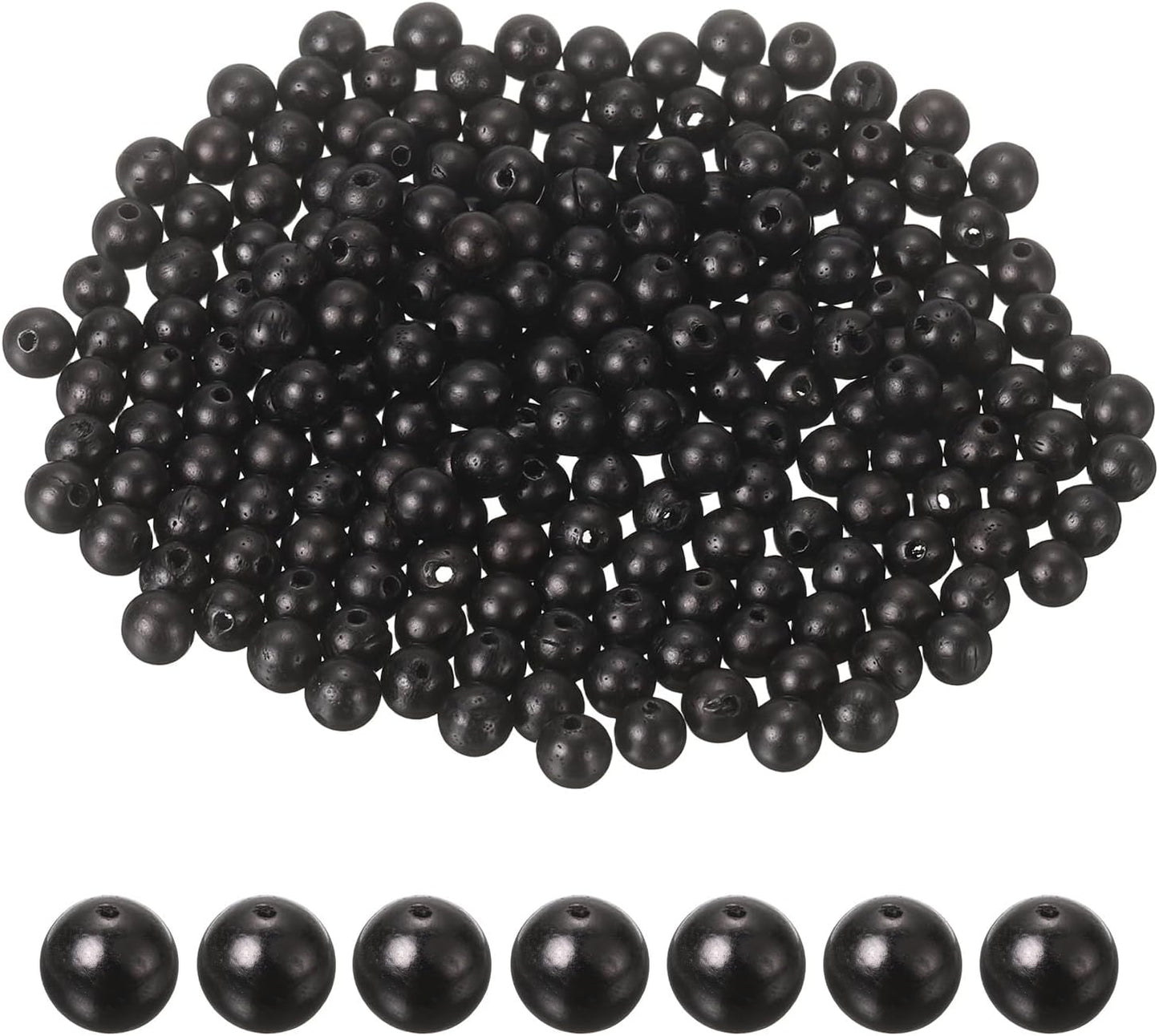 HARFINGTON 200pcs Round Wooden Beads, 10mm Dia Small Wood Beads for DIY Crafts, Bracelet, Wristlet, Necklace, Jewelry Making, Khaki Brown&Black