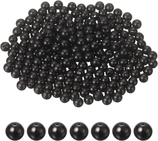 HARFINGTON 200pcs Round Wooden Beads, 10mm Dia Small Wood Beads for DIY Crafts, Bracelet, Wristlet, Necklace, Jewelry Making, Khaki Brown&Black