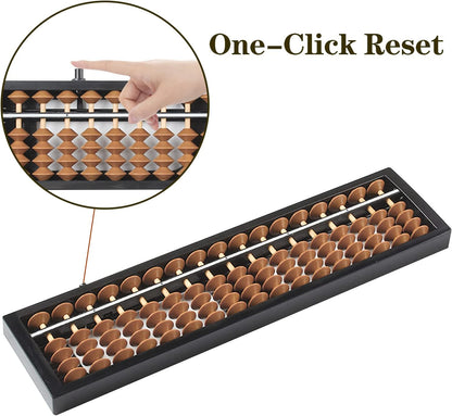 Digital Standard Abacus Professional 17 Column with Reset Button, Chinese Japanese Abacus Calculator Educational Tools Abacus Counting Tool Arithmetic Tool Calculator (Brown)