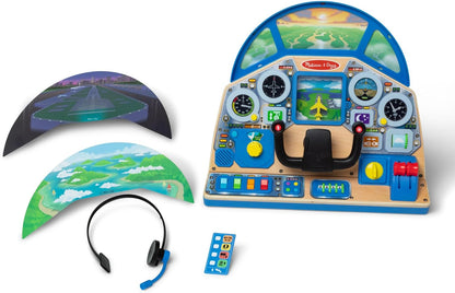 Melissa & Doug Jet Pilot Interactive Dashboard Wooden Toy for Boys and Girls Ages 3+ Cockpit Steering Wheel Pretend to Fly Experience, Fidget Buttons - FSC Certified