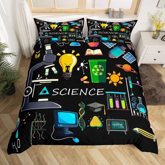 Erosebridal Science Theme Bedding Set Queen Size for Boys Girls Chemistry Periodic Table Print Duvet Cover Chemical Subject Theme Comforter Cover Teens Kids Math Science Atyle Bedspread Cover 3 Pcs