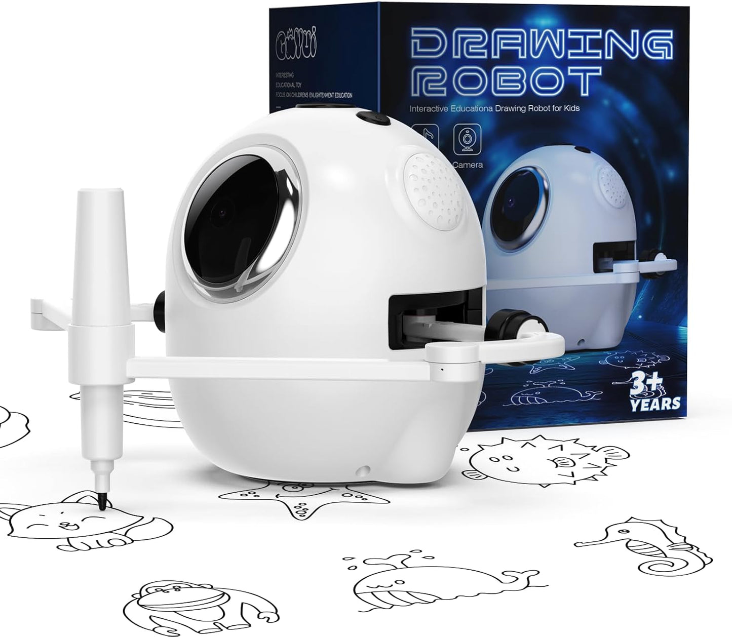Drawing Robot for Kids with 150 Cards, Camera Recognition Interactive Educational Drawing Kit for Kids, Montessori Painting Learning Toys for 3-8 Year Old Boys Girls Birthday Party Gift