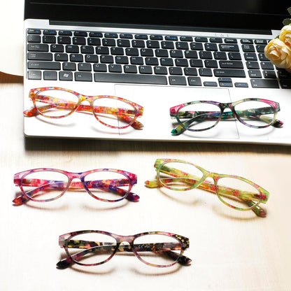 SIGVAN Ladies Cat Eye Reading Glasses 5 Pairs Blue Light Blocking Spring Hinge Fashion Pattern Print Readers for Women
