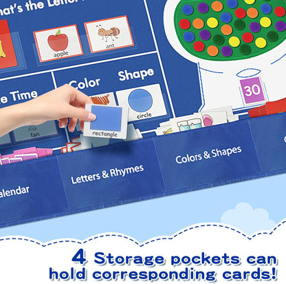 Educational Pocket Chart, 39.76 x 39.76 inches Circle Time Learning Center Pocket Chart Learning Center Classroom Pocket Chart Circle Time Learning Calendar Weather Counting Letter Color Shape
