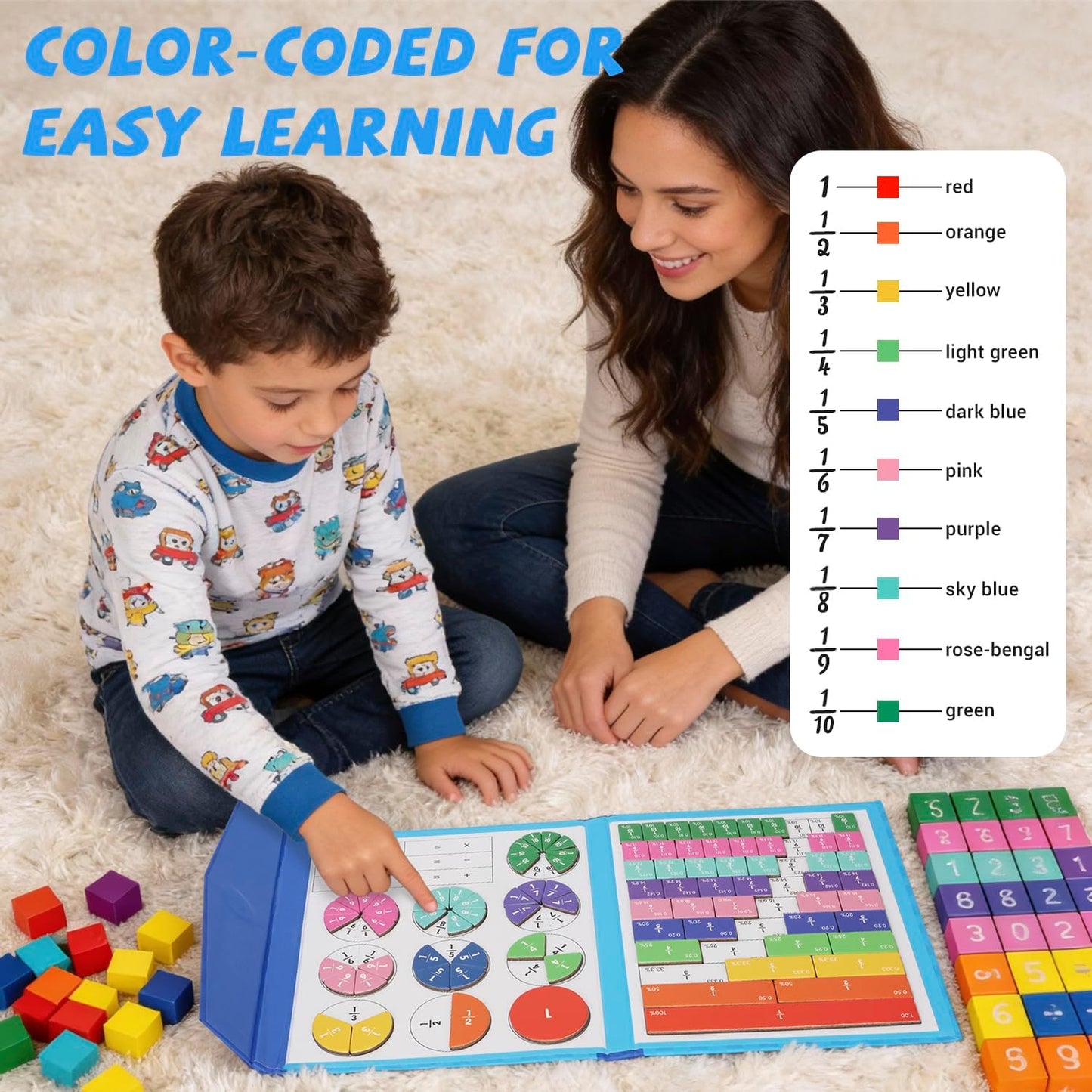 Magnetic Fraction Demonstration Book, Magnetic Fraction Educational Puzzle with Tiles & Circles, Interactive Magnetic Math Learning Kit for Kids