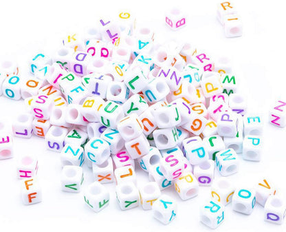 DAHI 400PCS Cube Letter Beads 8mm Alphabet Bead Colorful A-Z Acrylic Letter Beads for Jewelry Making (Color White 8x8mm)