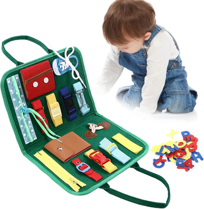 Educational Buckle Board Toy, Kids Dress Learning Toys, Sensory Board with Felt Tie Shoes and Buckles for Toddlers Fine Motor Skills Development