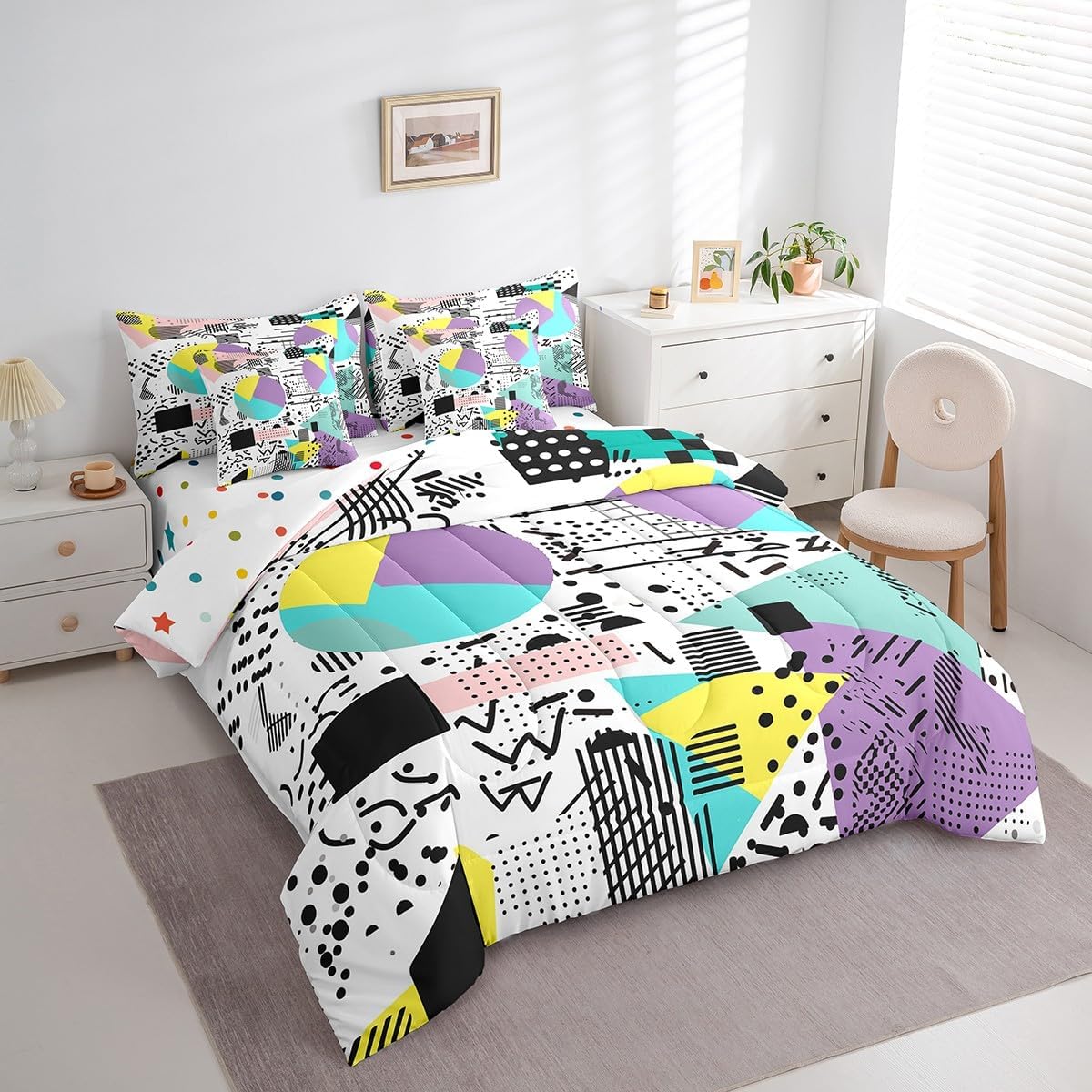 Erosebridal Chemical Equation Bed in a Bag Queen Comforter Set 7 Piece,Chemistry Bedding Sets Science Students Learning Gift Sheet Set with Comforter,Molecular Formula Education Bed Set - Colors A