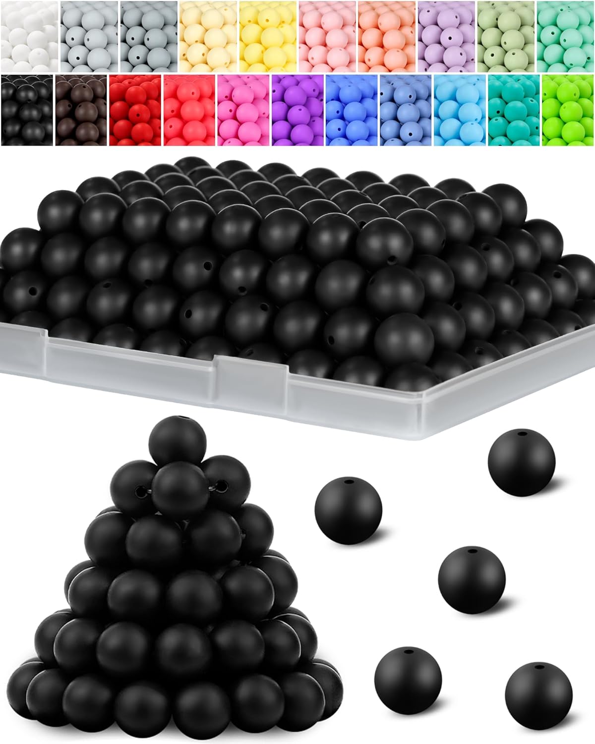 120PCS FIVEIZERO Silicone Beads for Keychain Making, 15mm Glacier Gray Round Silicone Rubber Focal Beads Bulk for DIY Crafts, Bracelets, Necklaces, and Pens