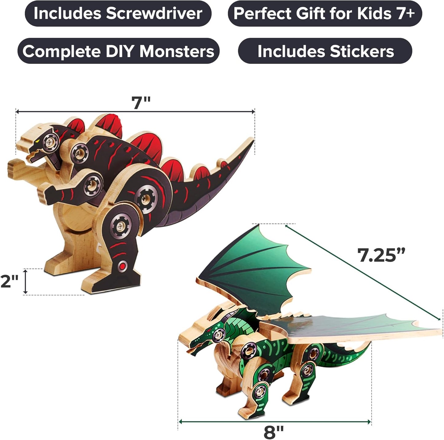 Little Jupiter DIY Wooden Kit with Stickers - Dinosaur Toys for Kids for 7-12 Yrs - Dinosaur Toy Woodworking Kits - Wood Crafts - Kids Building Kit - Wooden Crafts (Stegosaurus)