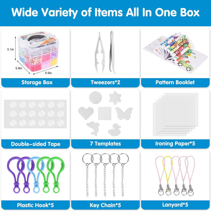 LULUETPUE Fuse Beads Kit,10000PC 5MM Melty Beads Set, Iron Melting Beads Craft Kit with Pegboards,Ironing Paper and Chain Accessories, Arts and Crafts Set for Kids Boys Girls Christmas Birthday Gift