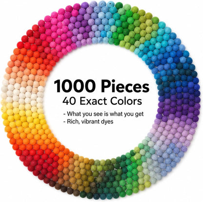 Glaciart One Felt Balls, Felt Wool Balls (240 Pieces) 1 Centimeter - 0.4 Inch, Handmade Felted 40 Color (Red, Pink, Blue, Gray, Black, White, Pastel and More) Bulk Small Puff for Felting and Garland