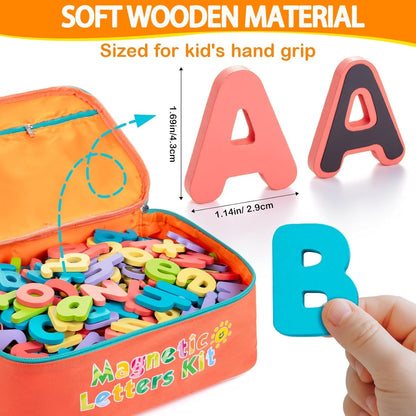 EFO SHM Classroom Magnetic Letters, 278 Pcs Wooden Alphabet Magnets with Double Sided Magnet Board Word Cards, Magnetic Letters and Numbers for Kids Spelling, ABC Fridge Magnets Education Toys