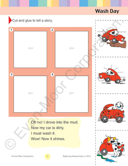 Evan-Moor Learning Line: Beginning Sequencing, Prek - Kindergarten Workbook