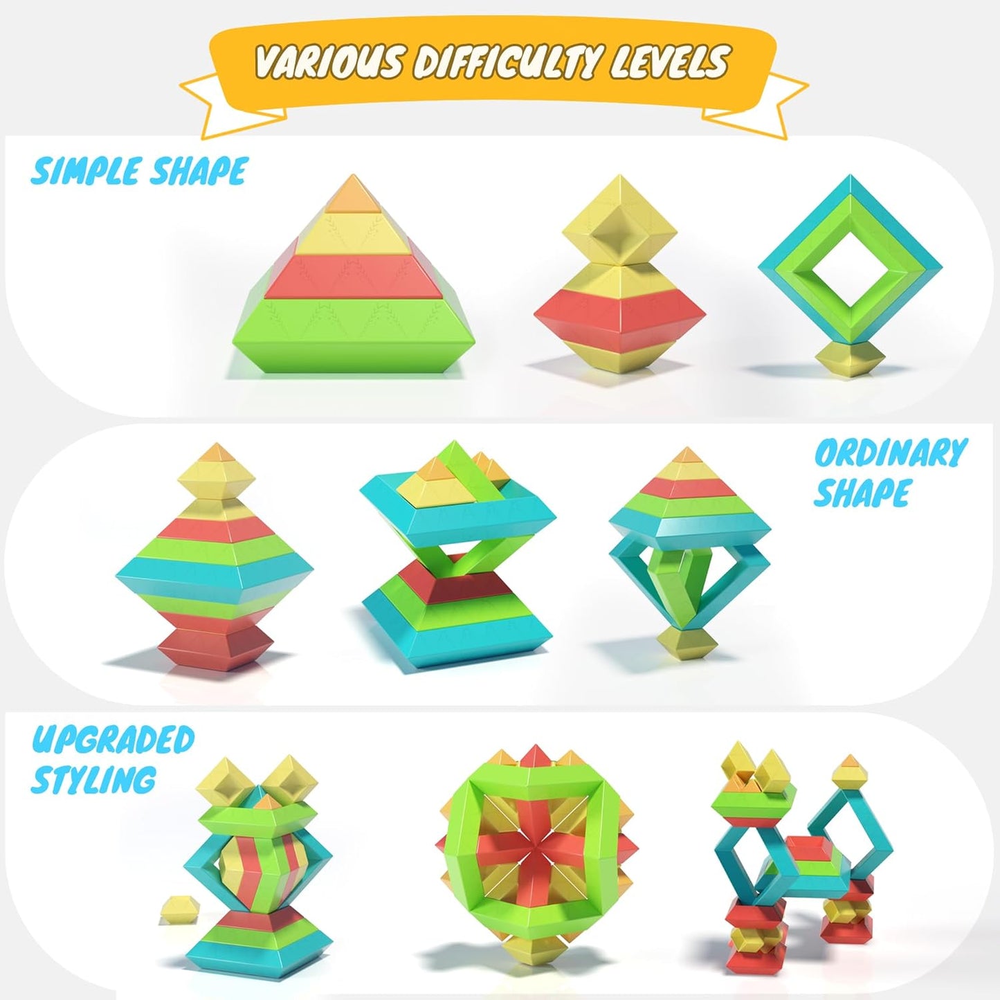 100Pcs Montessori Toys for Ages 1-3 2-5 Toddlers Kids Baby,Pyramid Stacking Building Toys,3D Preschool Learning Blocks for Kids,STEM Sensory Toy Gifts for 2-4 Year Old Boy Girl,Big Plastic Storage Box