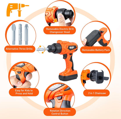 Kids Tool Set – Zealous 48 pcs Toddler Tool Set with Tool Box & Electronic Toy Drill, Pretend Play Kids Toys, Toy Construction Tools for Kids Ages 3,4,5,6,7,8 Years Old (A-Orange)