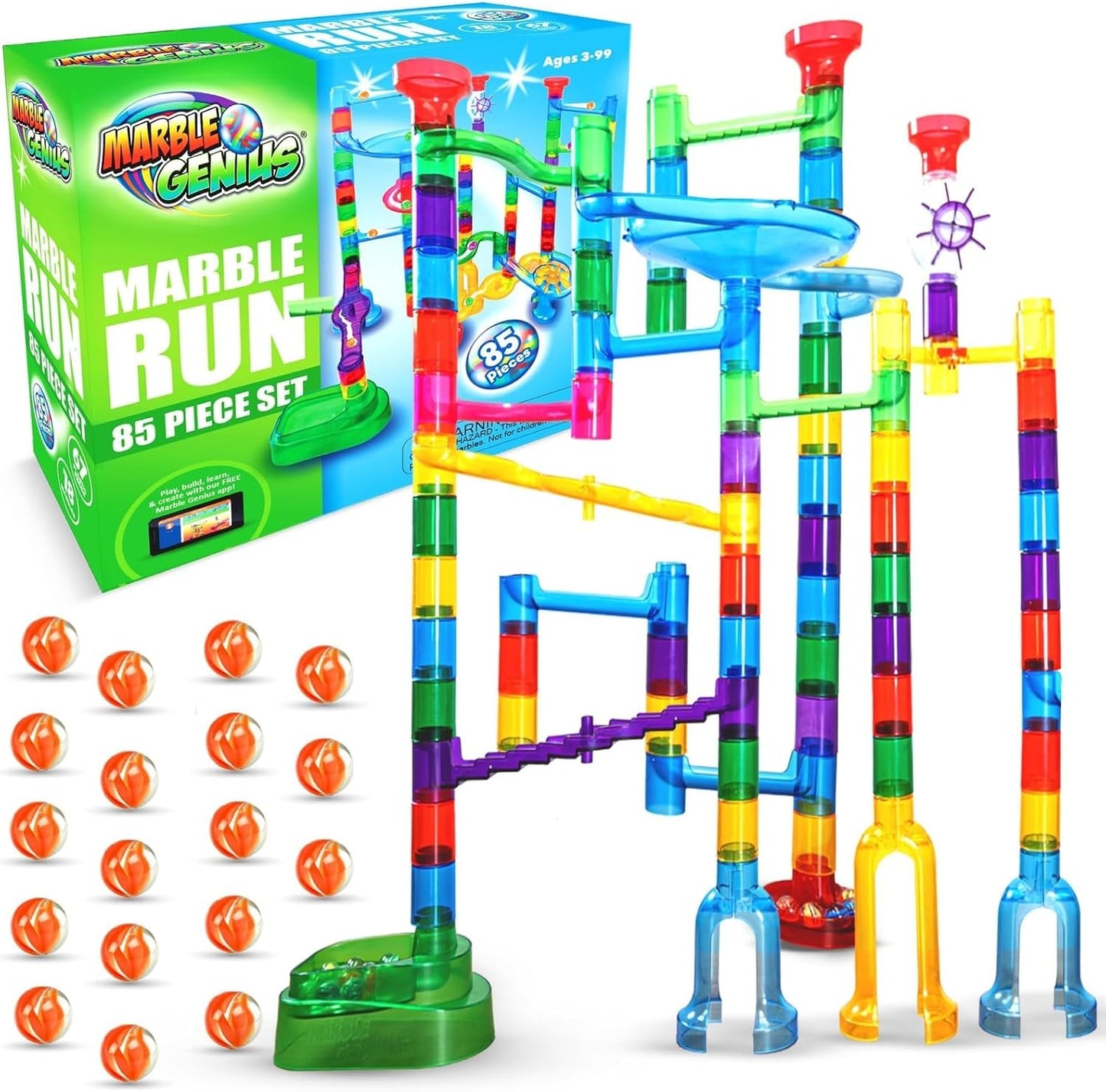 Marble Genius Marble Run Super Set, STEM Toys & Maze Construction Building - 150 Translucent Track Pieces & Glass Marble for Family, Kids Toddlers Ages 4-8 - Fun Holiday Creative Gifts
