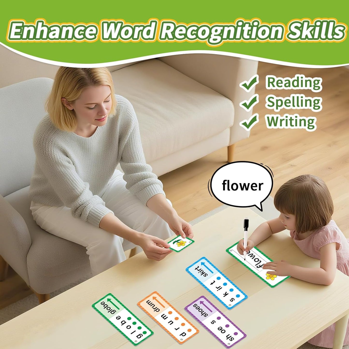 Phonics Games Flash Cards for Kids, CVC Word Games, Educational Speech Therapy Toys for Toddlers, Learn to Read & Spell, Preschool Kindergarten Learning Activities, Homeschool Essentials