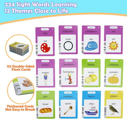 Spanish & English 510 Words Alphabet Bilingual Talking Flash Cards for 3-8 Years Toddlers, Pocket Speech Buddy Therapy Autism Toys, Educational Learning Interactive Toy for Boys Girls Kids Gifts Blue