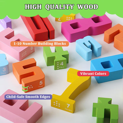 Xgmadiles Montessori Math Blocks for Kids Ages 3-8 | 20PCS Wooden STEM Learning Toys with Balance Game | Self-Checking Number Puzzles & Counting Cubes | Toddler Educational Building Set
