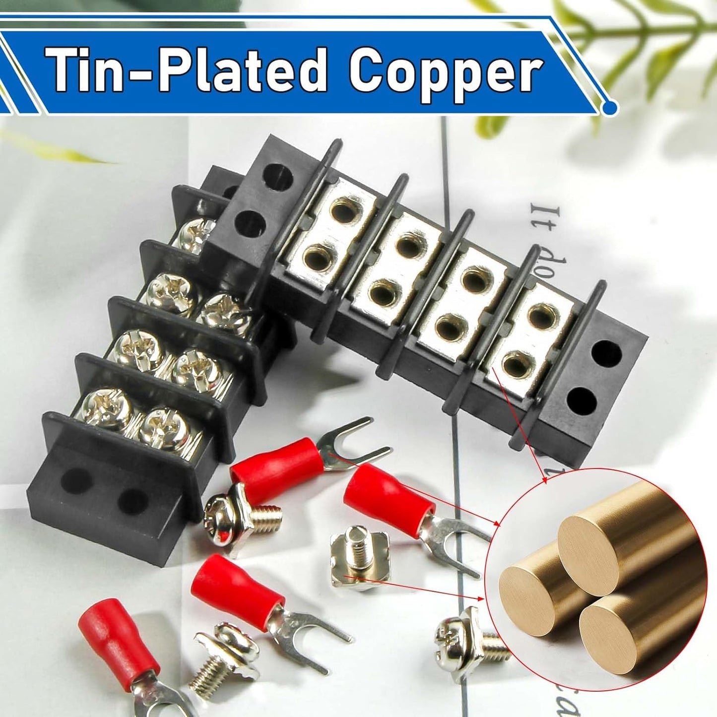 3sets 10 Position Terminal Strips， Dual Screw Terminals Block Strip with 16-14AWG Insulated Fork Wire Connectors for Electrical Wiring