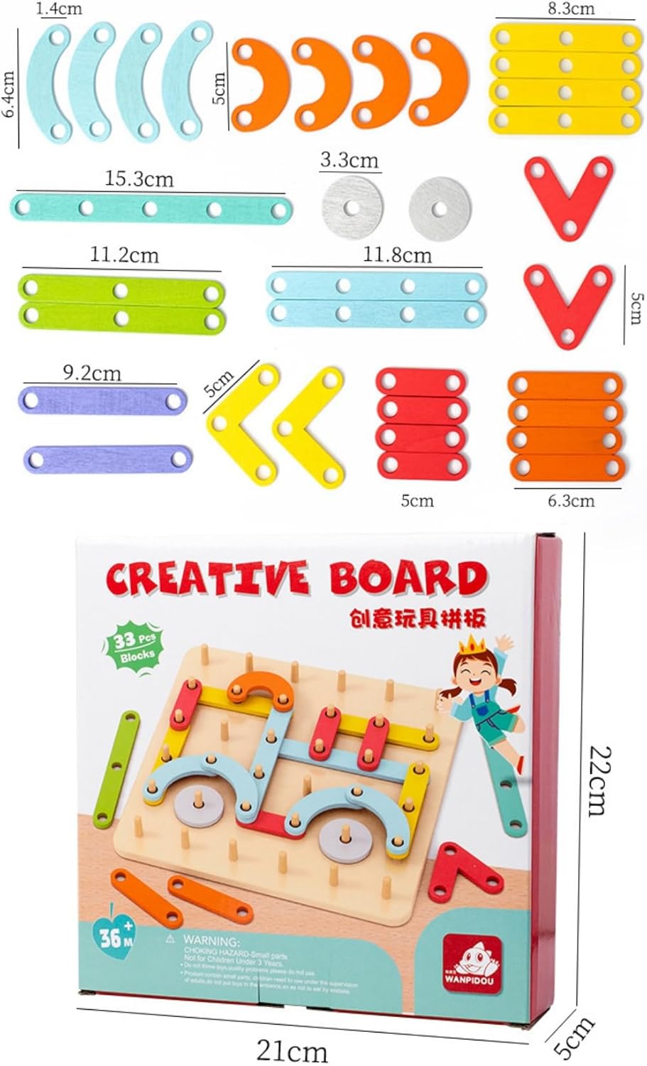 Montessori Toys for 3 4 5 Year Old Kids and Toddlers, Mathematical Education Toy to Create Figures and Geometric Shapes, Brain Teaser STEM Toy Geo Board