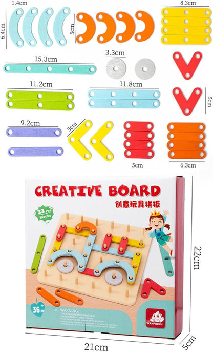 Montessori Toys for 3 4 5 Year Old Kids and Toddlers, Mathematical Education Toy to Create Figures and Geometric Shapes, Brain Teaser STEM Toy Geo Board