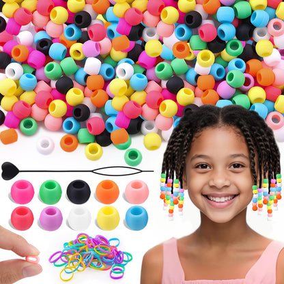 150Pcs 10mm Small Silicone Beads for Hair Braids, Soft Jellyish Pony Hair Beads with 5mm Hole + 50 Rubber Bands and 1 Beader for Braiding, DIY Bracelets Necklaces Crafts (Pink)