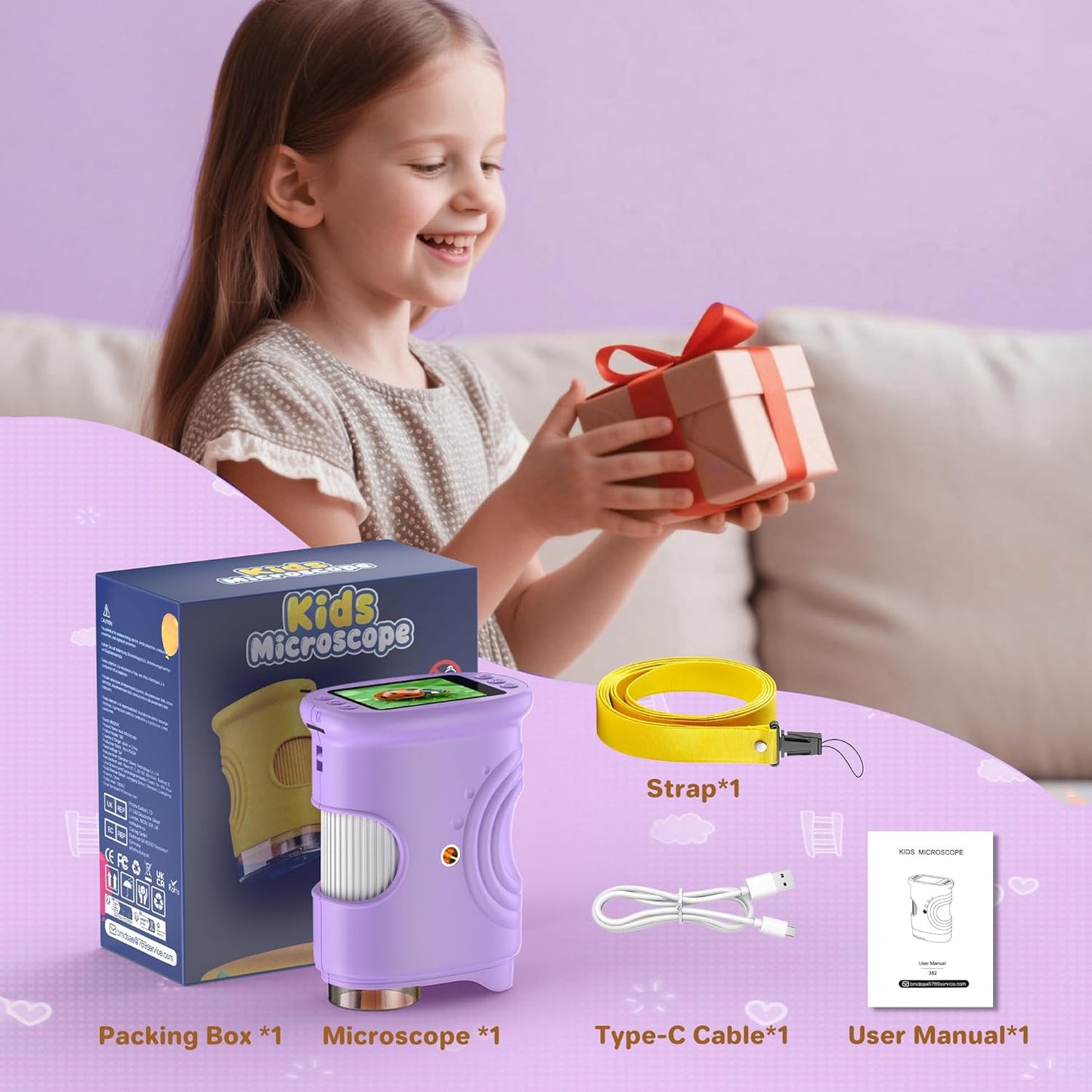 1000X Handheld Digital Microscope for Kids: Pocket Microscope with 2.0" IPS Screen - STEM Toys Birthday Gifts for Girls Boys Child - Portable Edu Science Kits Toddler Age 3-6 6-12