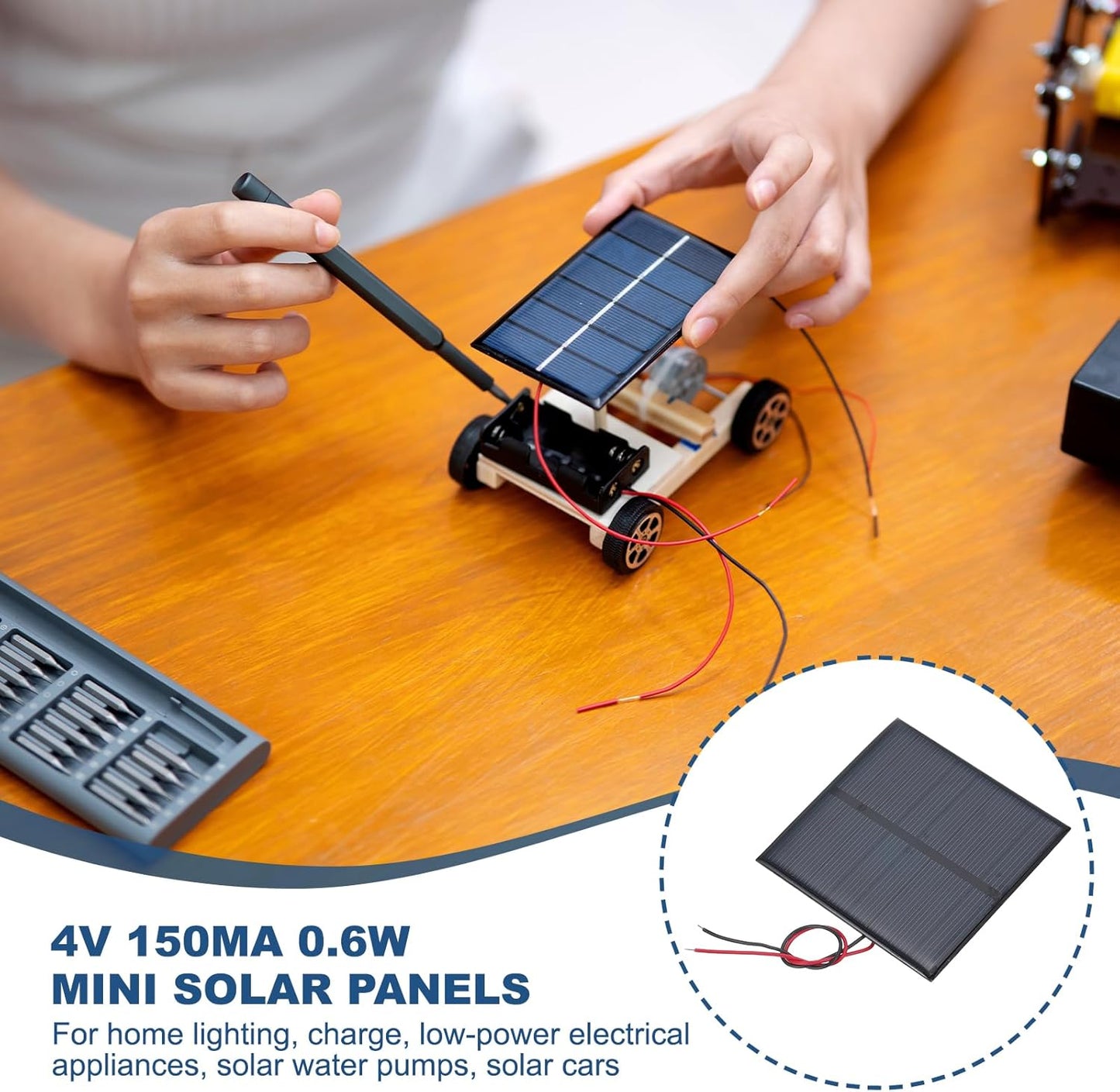 MECCANIXITY 2 Pcs 5.5V 0.44W 70mA Mini Solar Panels, Small Polycrystalline Solar Cell Panel with 2 Cable for DIY Electric Toy Materials Kits Charger, 60mm x 60mm