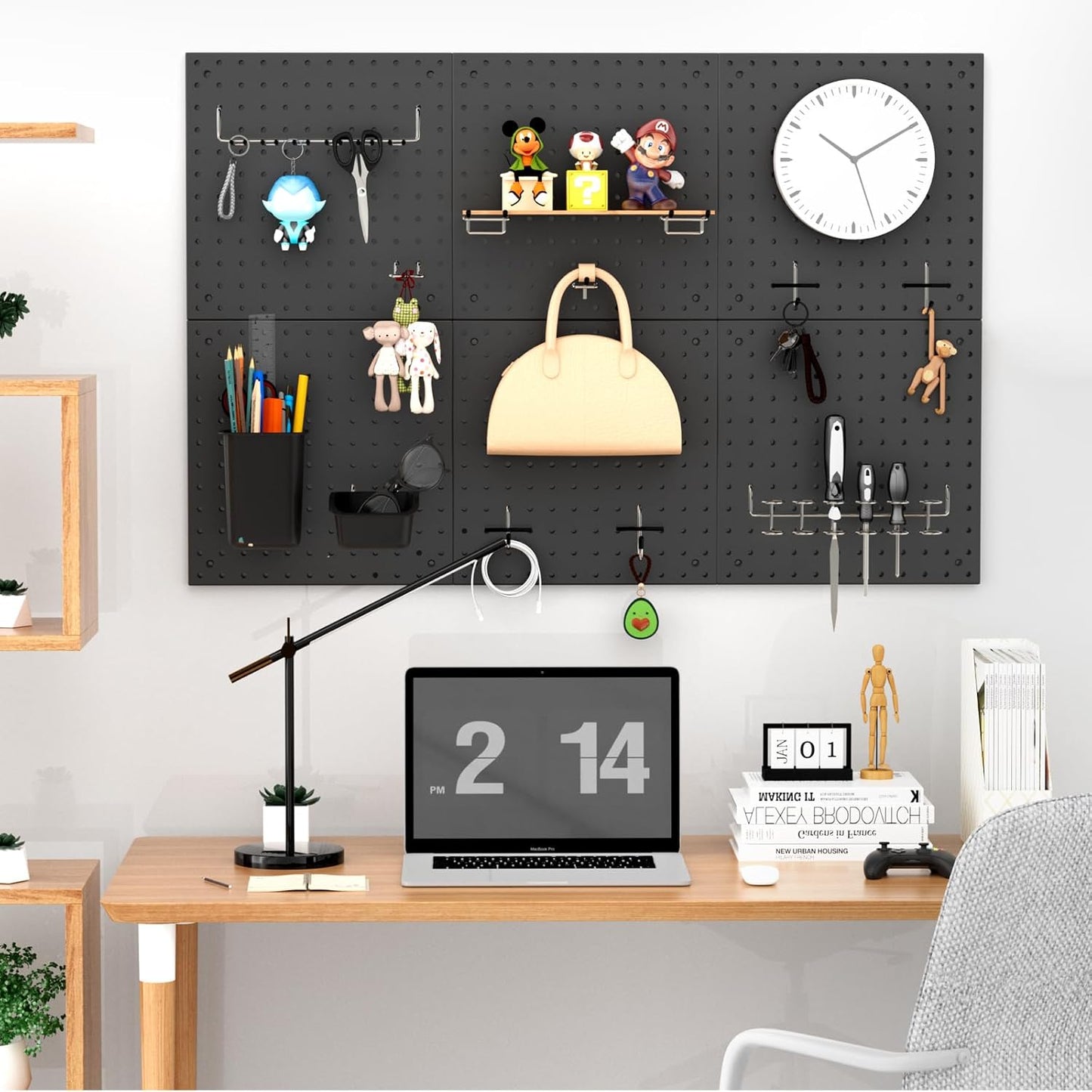 Peg Board Kit, Includes Pegboard and Accessories,with Hooks and Bins,Peg Board Wall Organizer for Office,Ornaments Display,Crafts Organization (66, White)