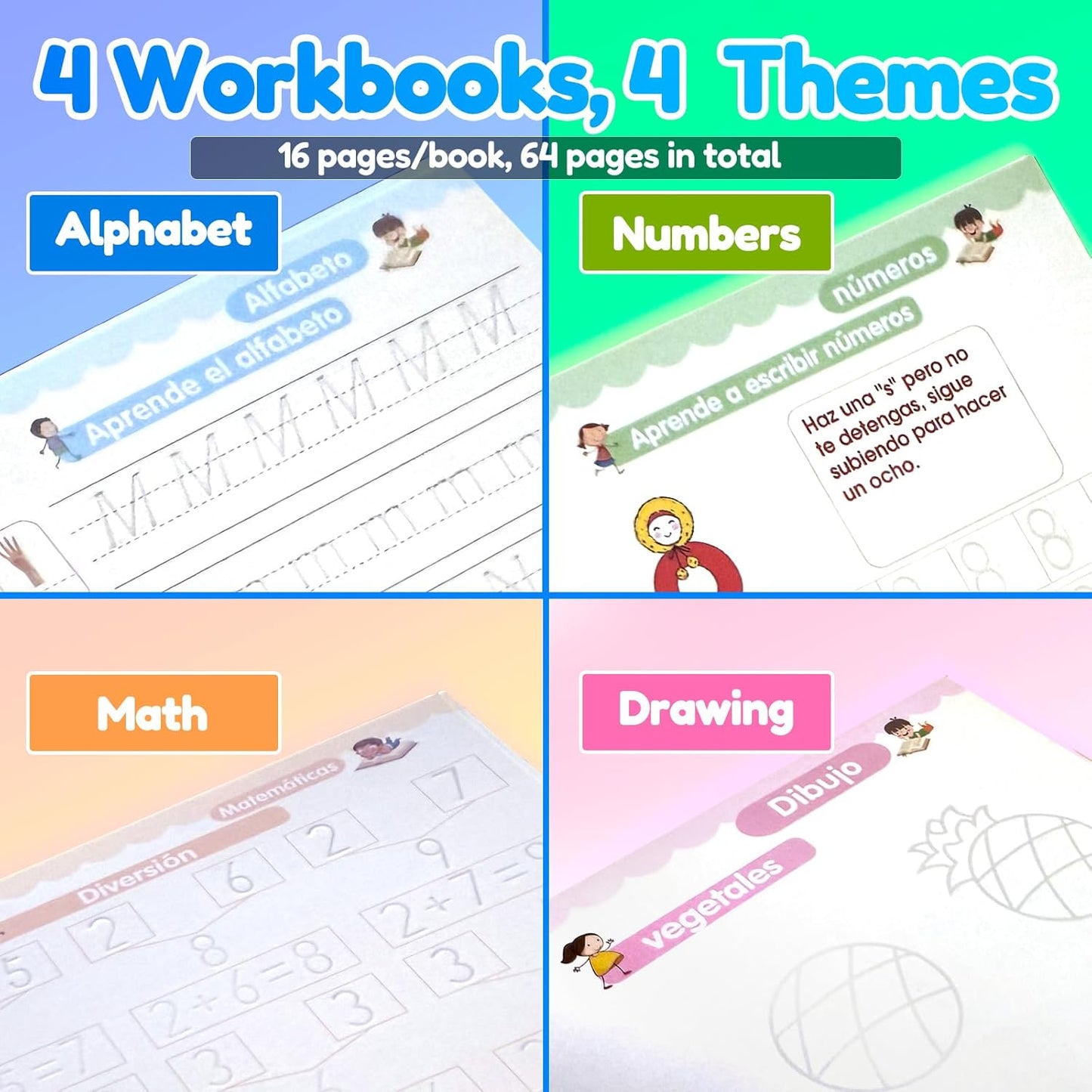 4 Magic Tracing Practice Books – Grooved Handwriting Arabic Copybooks for Kids, Reusable Writing Practice Workbooks Without Tears, Disappearing Ink for Toddlers Preschool Learn (Arabic)