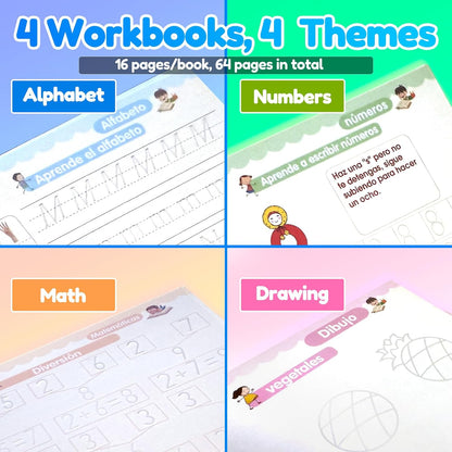 4 Magic Tracing Practice Books – Grooved Handwriting Arabic Copybooks for Kids, Reusable Writing Practice Workbooks Without Tears, Disappearing Ink for Toddlers Preschool Learn (Arabic)