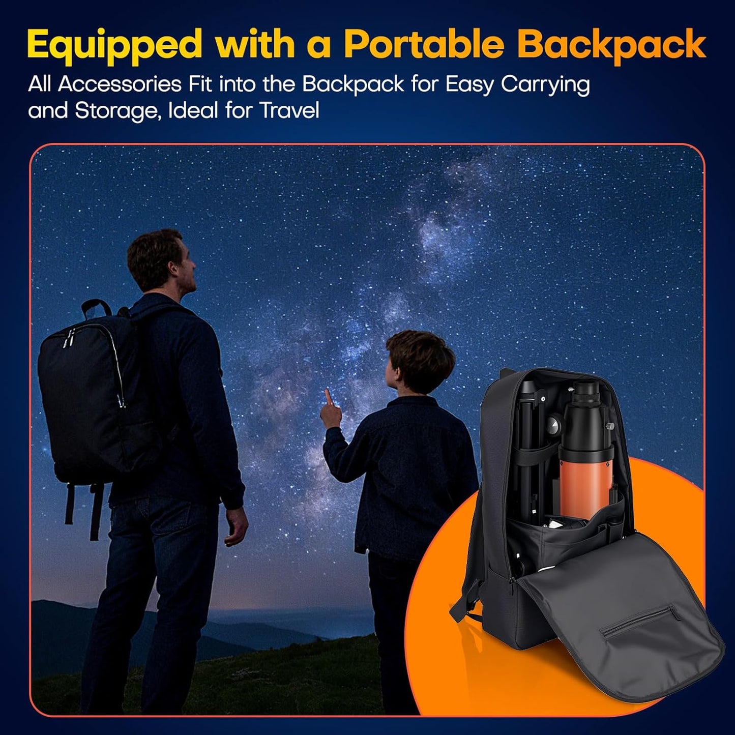 USCAMEL Telescope for Adults High Powered: 90mm Astronomical Portable Refractor for Beginners Kids 8-12 - Tripod & Phone Mount for Travel Stargazing Photography (Orange)
