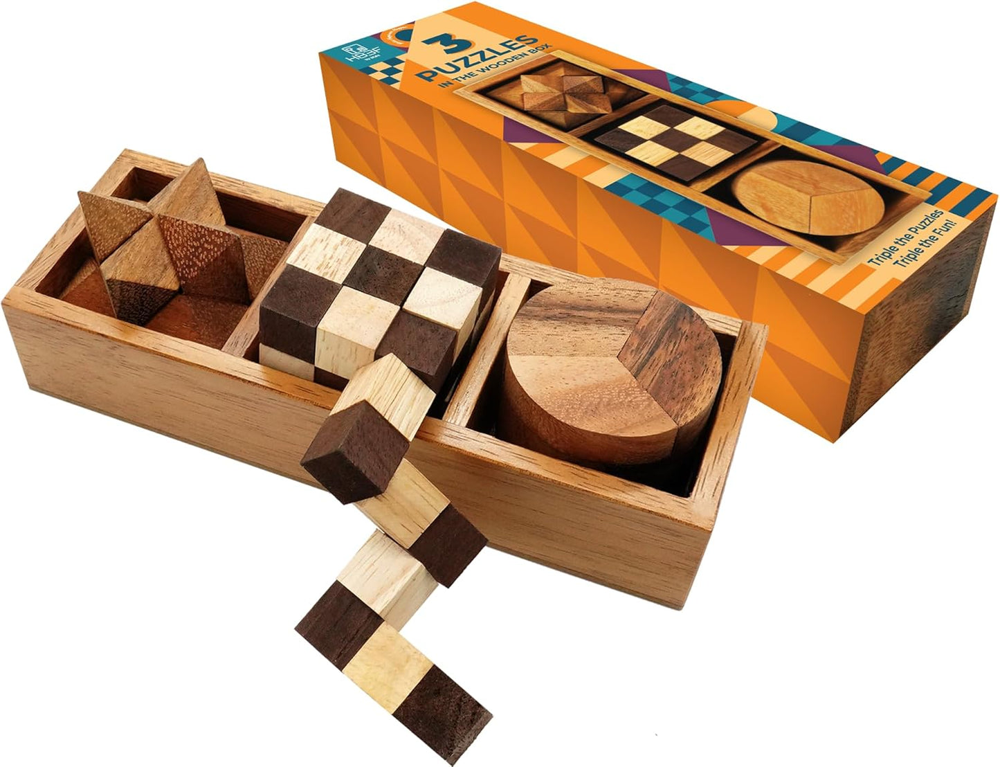 BSIRI 16 in 1 Wooden Brain Teaser Puzzles for Adults and Teens or Kids Interlocking 3D Mini Wood Mind Games Hand Puzzle Teasers Set Toys Coffee Table Games Gift