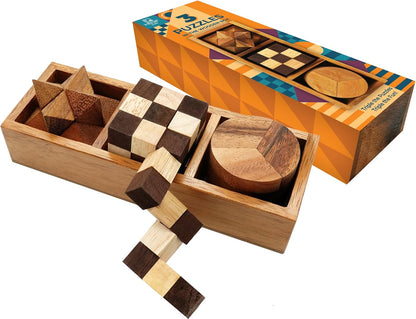 BSIRI 16 in 1 Wooden Brain Teaser Puzzles for Adults and Teens or Kids Interlocking 3D Mini Wood Mind Games Hand Puzzle Teasers Set Toys Coffee Table Games Gift