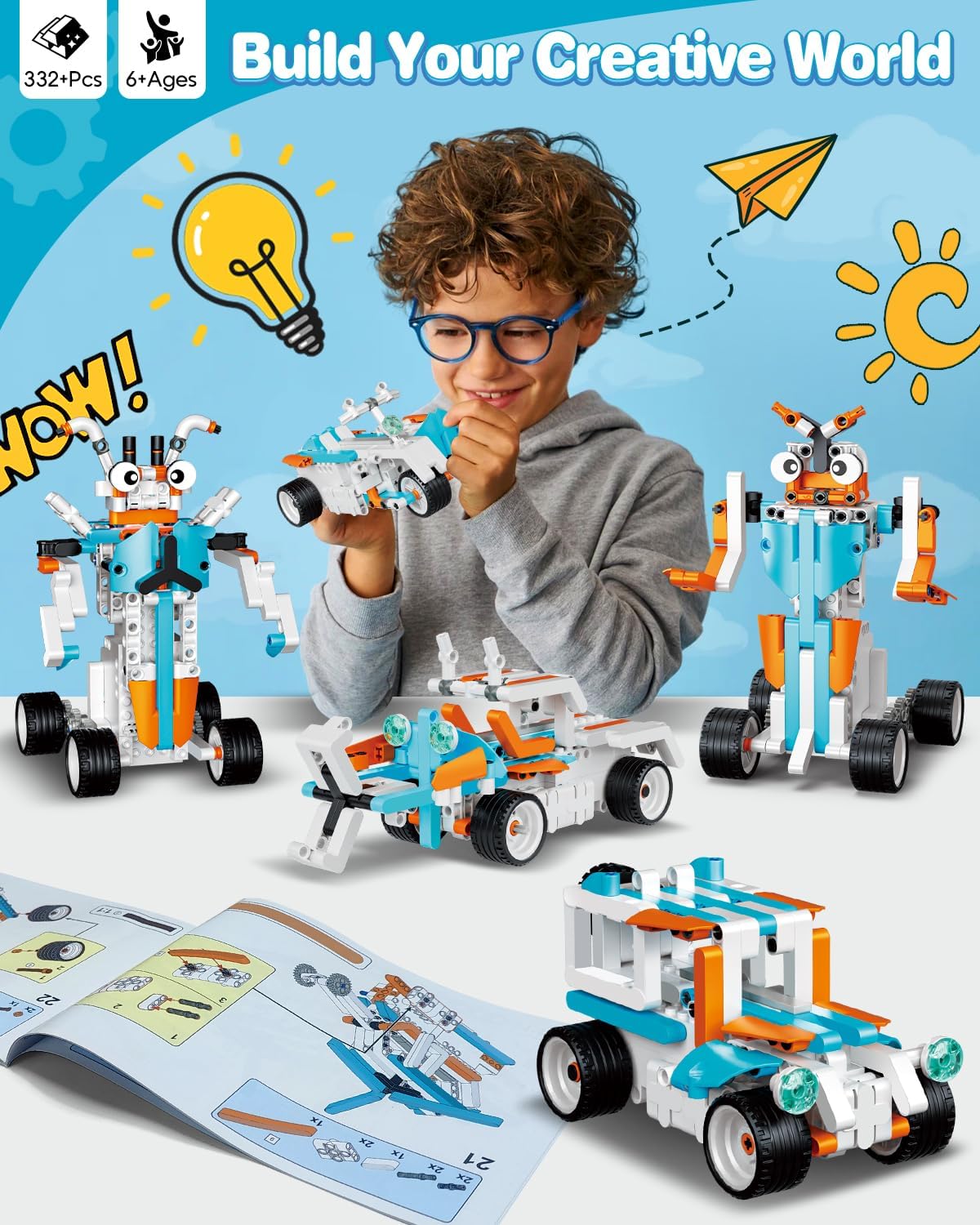 Robot Building Kits for Kids, Stem Toys for Boys Age 8-12, APP & Remote Control Educational Coding Building Sets, Programmable Robot for Kids, Rechargeable Robotic Kit Gifts for Girls Boys